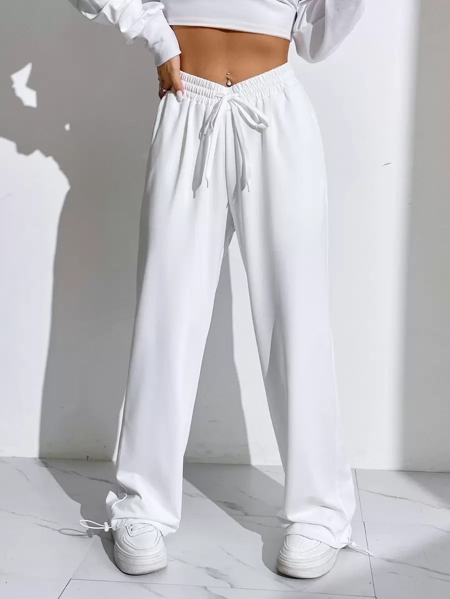 SHEIN EZwear Quần thể thao nữ Dây kéo màu trơn - trắng - Xem 1