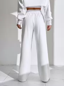 SHEIN EZwear Quần thể thao nữ Dây kéo màu trơn - trắng - Xem 2