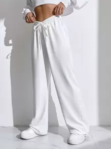 SHEIN EZwear Quần thể thao nữ Dây kéo màu trơn - trắng - Xem 3