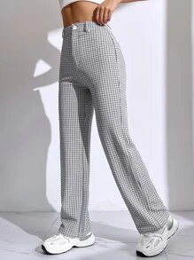SHEIN EZwear Plus Size Women's Plaid Straight Loose Casual Pants