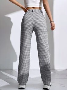 SHEIN EZwear Plus Size Women's Plaid Straight Loose Casual Pants