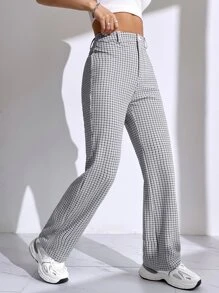 SHEIN EZwear Plus Size Women's Plaid Straight Loose Casual Pants