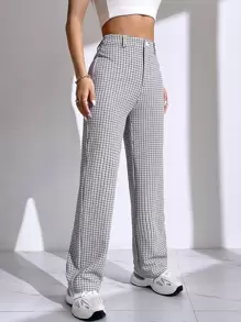 SHEIN EZwear Plus Size Women's Plaid Straight Loose Casual Pants