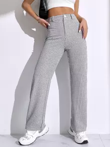 SHEIN EZwear Plus Size Women's Plaid Straight Loose Casual Pants