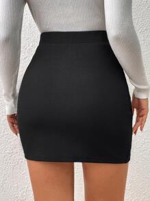 SHEIN Frenchy High Waist Tulip Hem Bodycon Cross Over Short Skirt Winter Black Elegant
