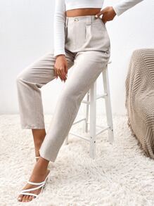 SHEIN Frenchy High Waist Plicated Detail Suit Pants - Apricot - View 1