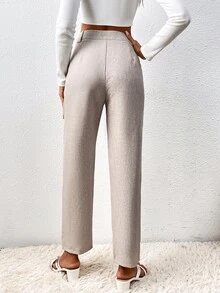SHEIN Frenchy High Waist Plicated Detail Suit Pants - Apricot - View 2