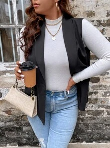 SHEIN LUNE Plus Shawl Collar Single Button Vest Blazer - Black - View 7