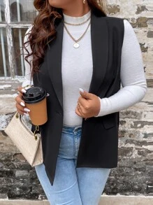 SHEIN LUNE Plus Shawl Collar Single Button Vest Blazer - Black - View 1