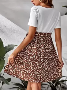 SHEIN 孕婦小碎花繫腰帶洋裝