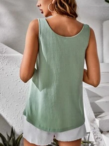 SHEIN Maternity Half Button Ribbed Knit Tank Top - Mint Green - View 2