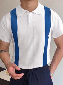 Manfinity Homme Hombres Top de punto de color combinado de cuello polo