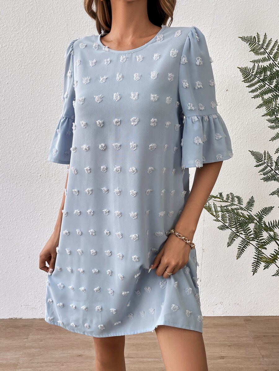 SHEIN VCAY Swiss Dot Flounce Sleeve Tunic Dress