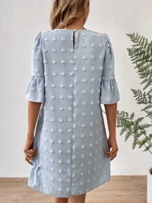 SHEIN VCAY Swiss Dot Flounce Sleeve Tunic Dress