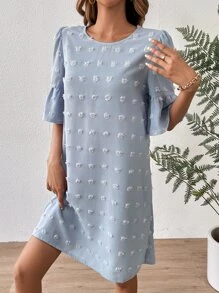 SHEIN VCAY Swiss Dot Flounce Sleeve Tunic Dress