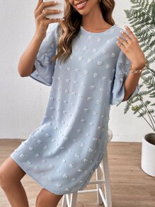 SHEIN VCAY Swiss Dot Flounce Sleeve Tunic Dress