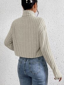 SHEIN Frenchy High Neck Drop Shoulder Crop Tee - Apricot - View 2