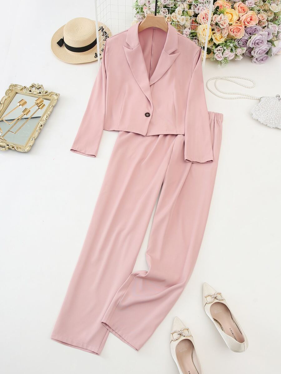 Mulvari Plus Single Button Blazer & Trousers - Baby Pink - View 1