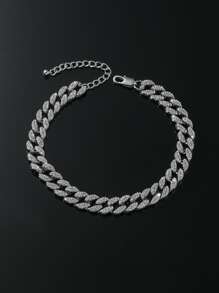 1pc Luxury Zinc Alloy Rhinestone Decorated Anklet, Suitable For Men And Women As Daily Accessory Chain - Silver - View 1