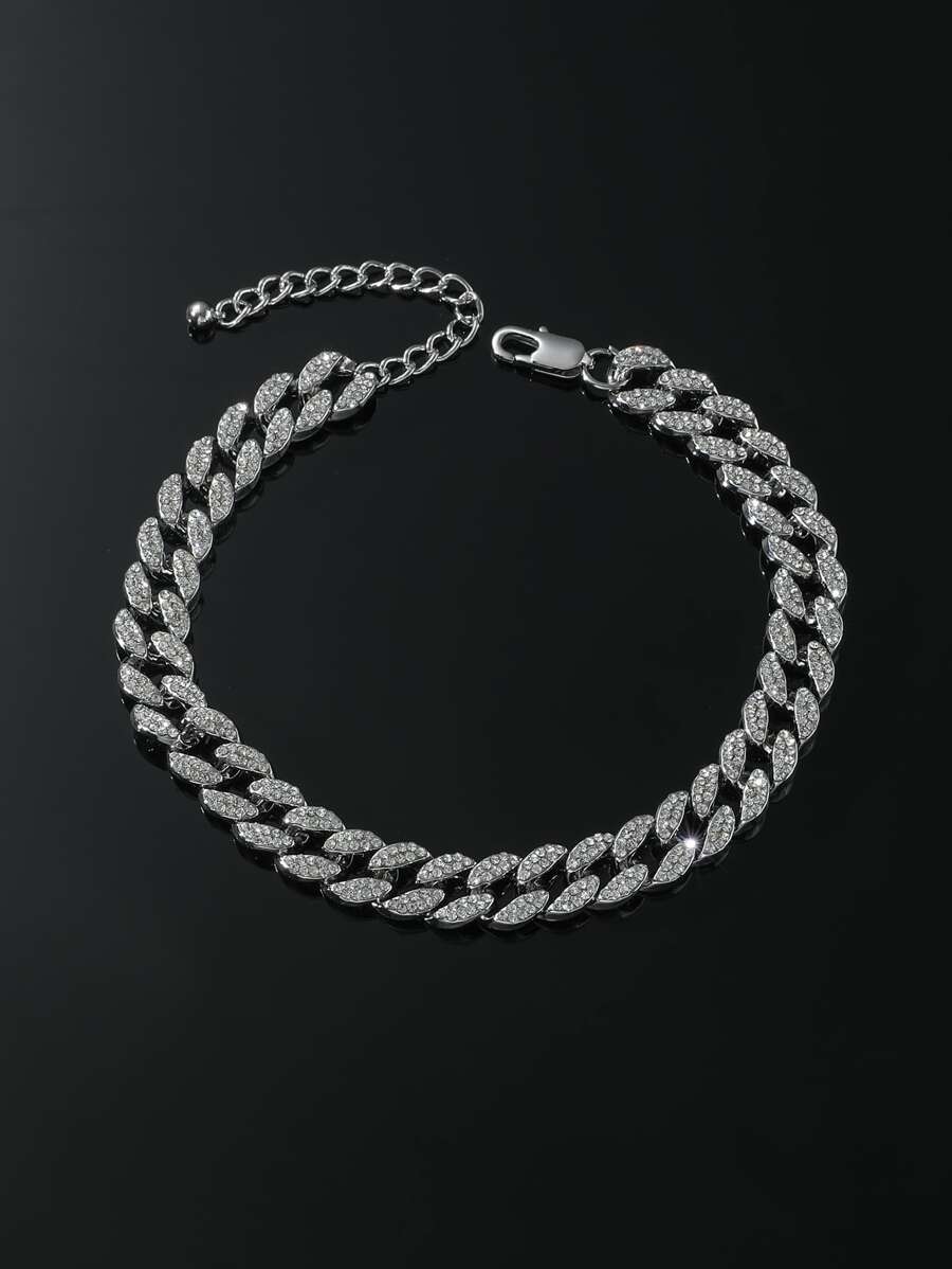 1pc Luxury Zinc Alloy Rhinestone Decorated Anklet, Suitable For Men And Women As Daily Accessory Chain - Silver - View 1