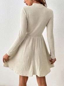 SHEIN Frenchy Đầm Gân đan màu trơn Giải trí - Màu be - Xem 2