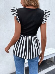 Chiquease Áo nữ Viên lá sen Sọc Giải trí - Đen và trắng - Xem 2