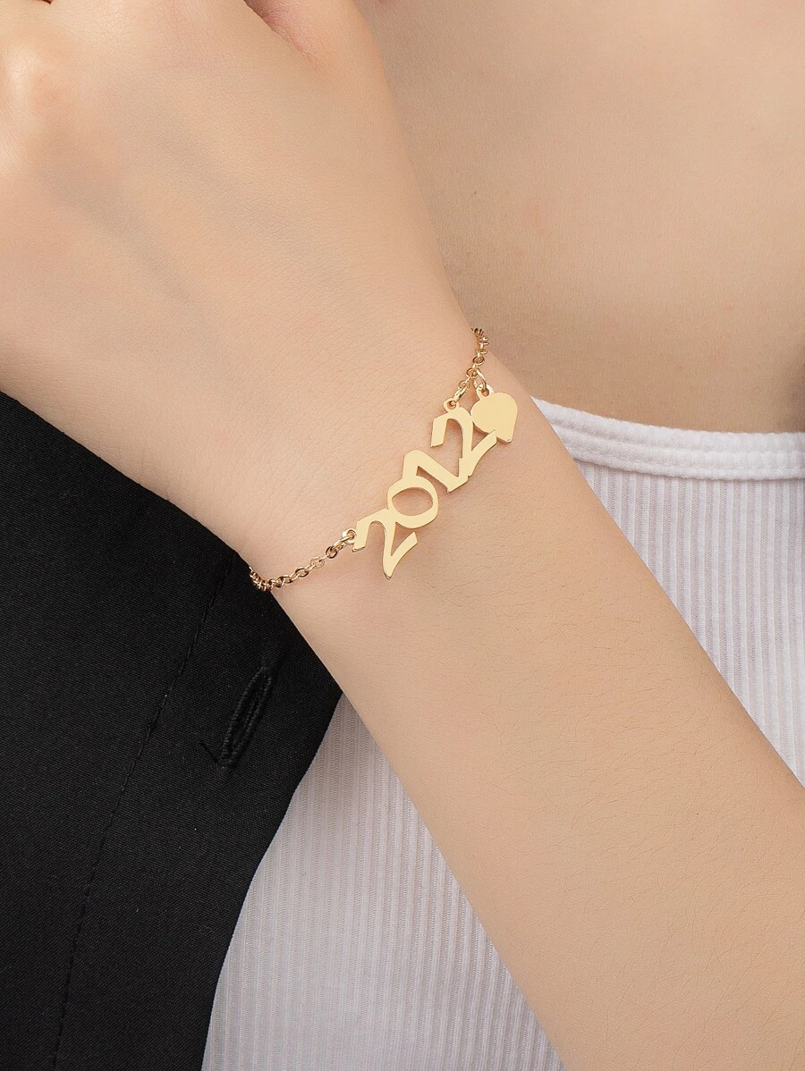 數字和愛心掛飾手環 - 金黃色 - 查看 1