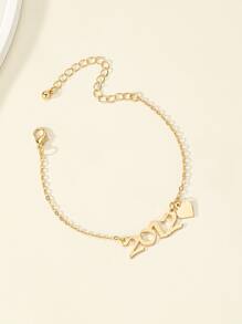 數字和愛心掛飾手環 - 金黃色 - 查看 4