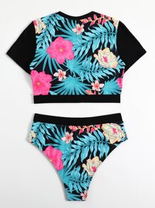 Floral Print High Waisted Bikini Set Summer Beach - Multicolor - View 6