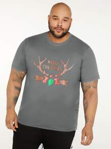 Manfinity Men Plus Christmas Print Tee - Grey - View 1