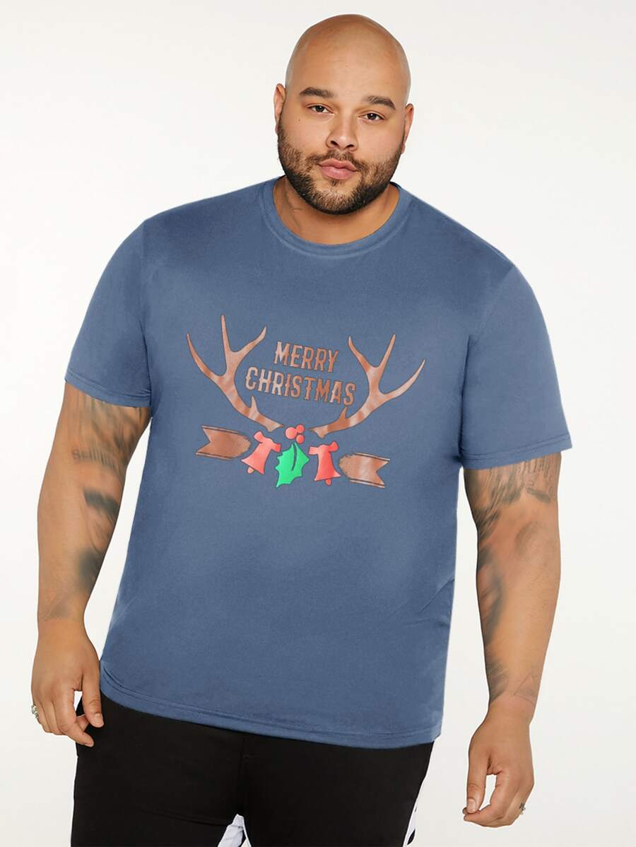Manfinity Hombres Camiseta con estampado de Navidad - Azul - Ver 1