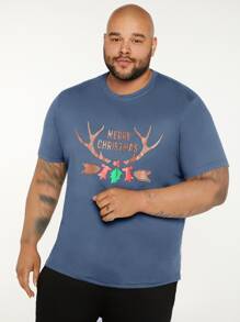 Manfinity Hombres Camiseta con estampado de Navidad - Azul - Ver 3