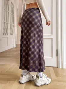 SHEIN EZwear Plaid Print Elastic Waist Skirt - Multicolor - View 3