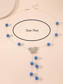 1入組新款歐美時尚多用途套頭毛衣鏈條長項鍊 - 藍色 - 查看 3