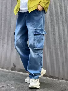 Manfinity 男士側翻蓋口袋工裝牛仔褲