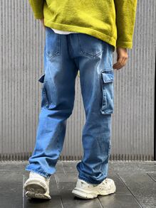 Manfinity 男士側翻蓋口袋工裝牛仔褲