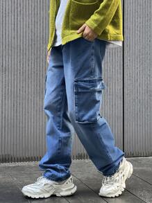 Manfinity 男士側翻蓋口袋工裝牛仔褲