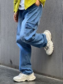 Manfinity 男士側翻蓋口袋工裝牛仔褲