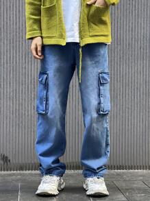 Manfinity 男士側翻蓋口袋工裝牛仔褲