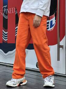 Manfinity Hypemode Men Slant Pocket Straight Leg Jeans - Orange - View 3