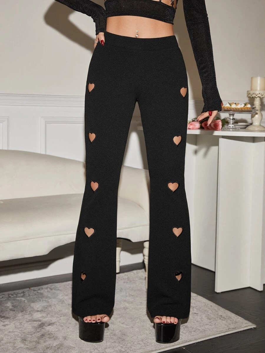 SHEIN ICON Quần nữ Cắt ra màu trơn Giải trí - màu đen - Xem 1
