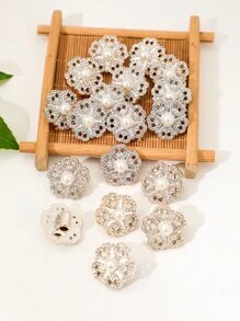 10入組水鑽和珍珠花朵設計DIY鈕扣 - 金色 - 查看 1