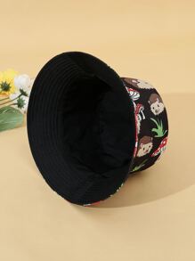 1入組中性蘑菇和刺蝟圖案兩面可戴可愛漁夫帽適用於戶外 - 彩色 - 查看 4