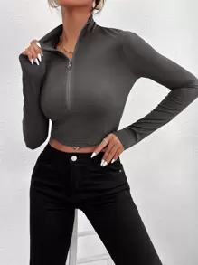 Chiquease Camiseta delgada crop medio cierre - Gris Oscuro - Ver 3