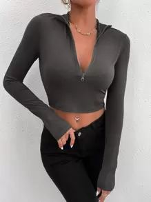 Chiquease Camiseta delgada crop medio cierre - Gris Oscuro - Ver 6