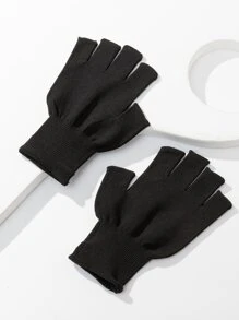 1 Pair Unisex Black Non-Slip Fingerless Gloves, Convenient And Versatile For Daily, Sports And Work Use - Black - View 2