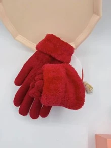 Solid Plush Lined Gloves - Red - View 2