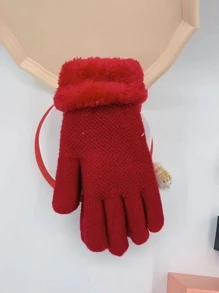 Solid Plush Lined Gloves - Red - View 3