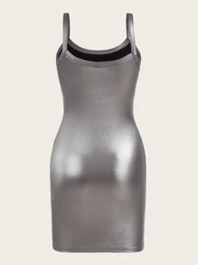 SHEIN ICON Bikercore Solid PU Leather Bodycon Dress - Silver - View 2