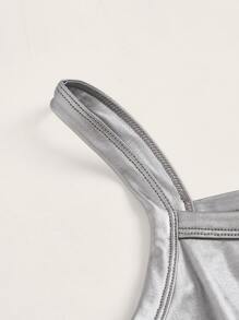 SHEIN ICON Bikercore Solid PU Leather Bodycon Dress - Silver - View 3